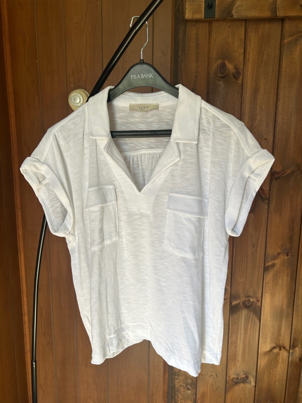 LOFT White Short Sleeve Pocket Polo Tunic
